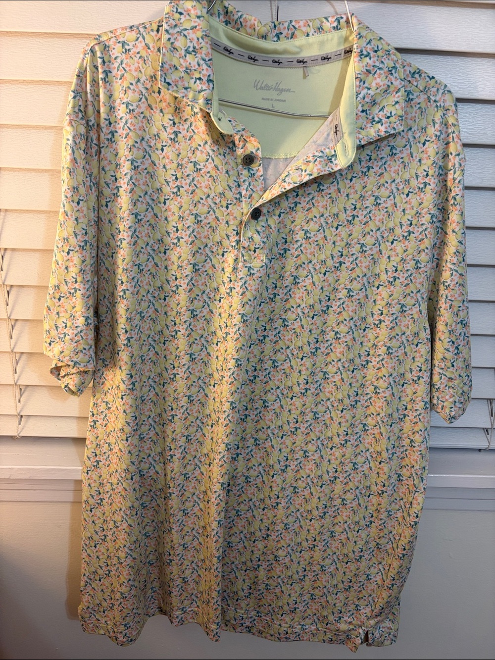Walter Hagen Men's Pastel Yellow Lemon Floral Print Polo
